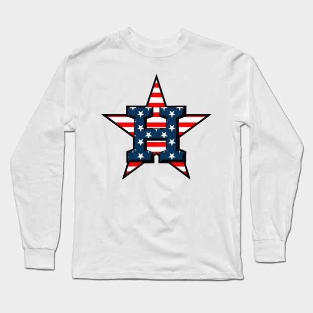 Houston H Stro American Flag Long Sleeve T-Shirt by LED Graphix